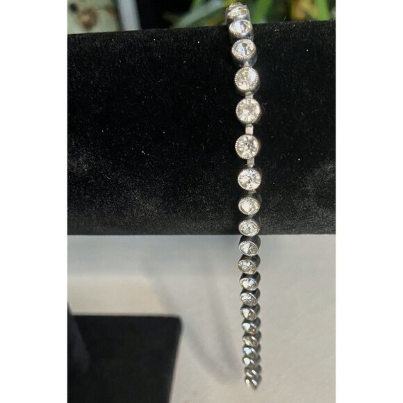 Vintage 7.5” Rhinestone Crystal Tennis Bracelet w cup settings - Picture 2 of 7